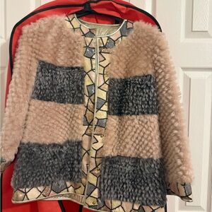 NWT Stylish Pink and Gray Women's genuine, leather and fur Jacket.  Large